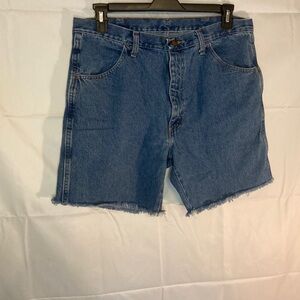 Classic Blue Wrangler Rustler Denim cut off shorts. Size 36x34